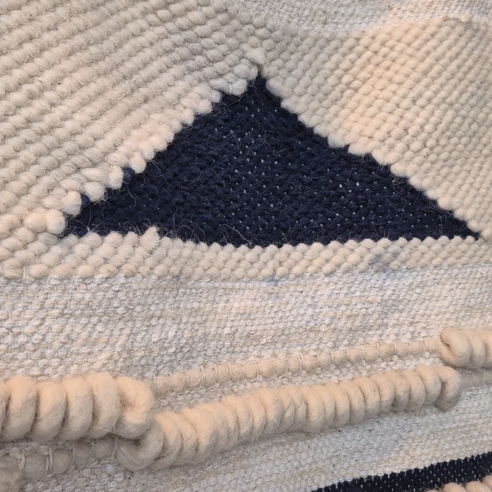 Vintage Handcrafted Cotton wool Handwoven Blue Ivory Tassel Boho wall hanging